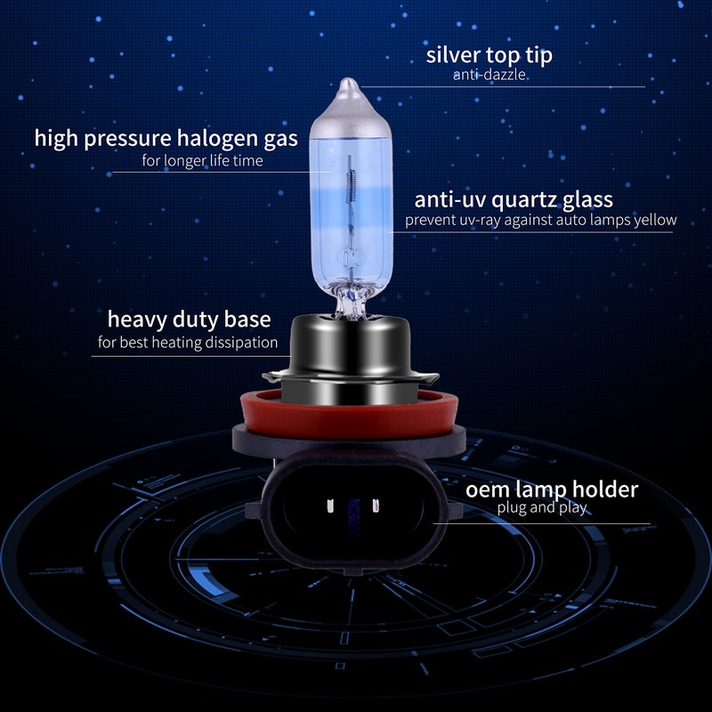 NEWBROWN H11 Headlight Bulb 5000K Super White Light Long Life Replacement PGJ19-2 12V/55W (H11, 2 Pack) - Image 2